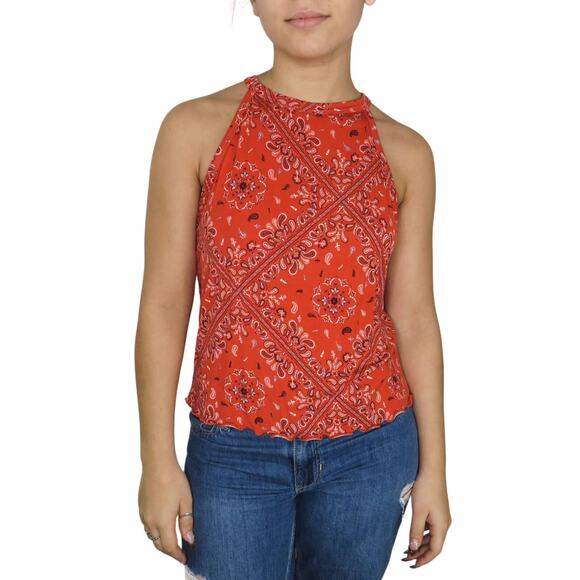 Y2k Mudd Red Paisley Bandanna High Neck Tank Top XS - Picture 1 of 6